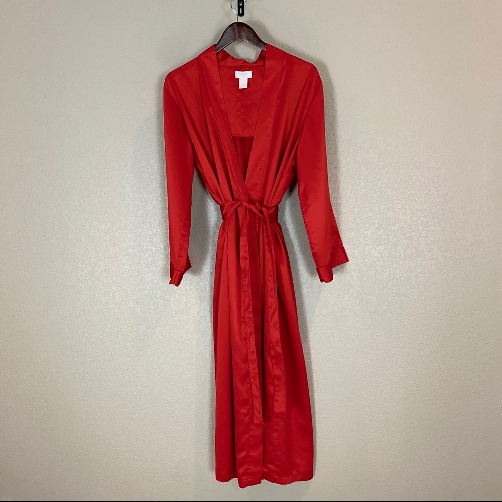 Cabernet Red Satin Long Wrap Robe